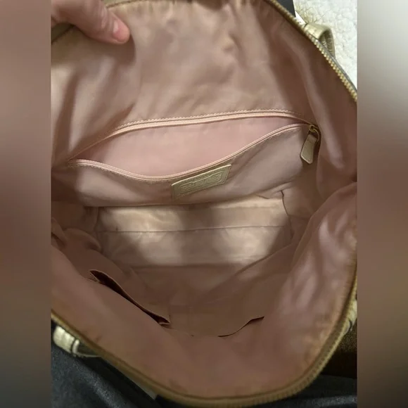 Coach Beige and Gold Tote Bag with Snake Skin Trim - Picture 5 of 7